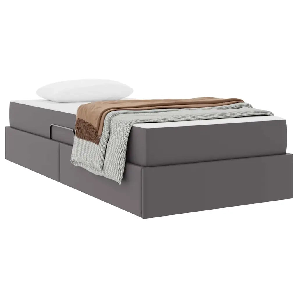 Letto con contenitore e materasso 2 pcs Grigio Pelle