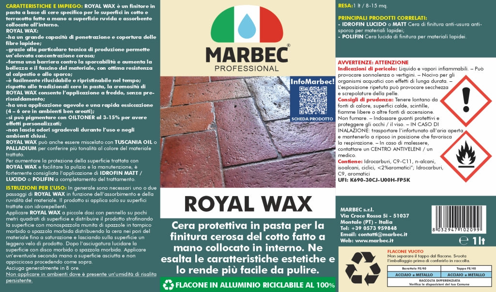 Cera per cotto fatto a mano ROYAL WAX   1LT
