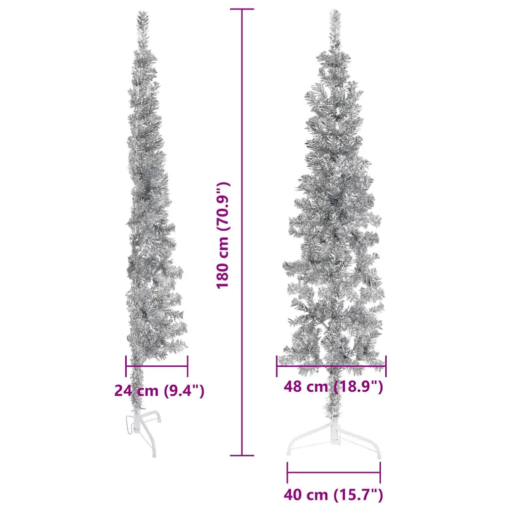 Albero Natale | Decorazioni natalizie Artificiale Sottile a Met¨¤ Supporto Argento 180cm