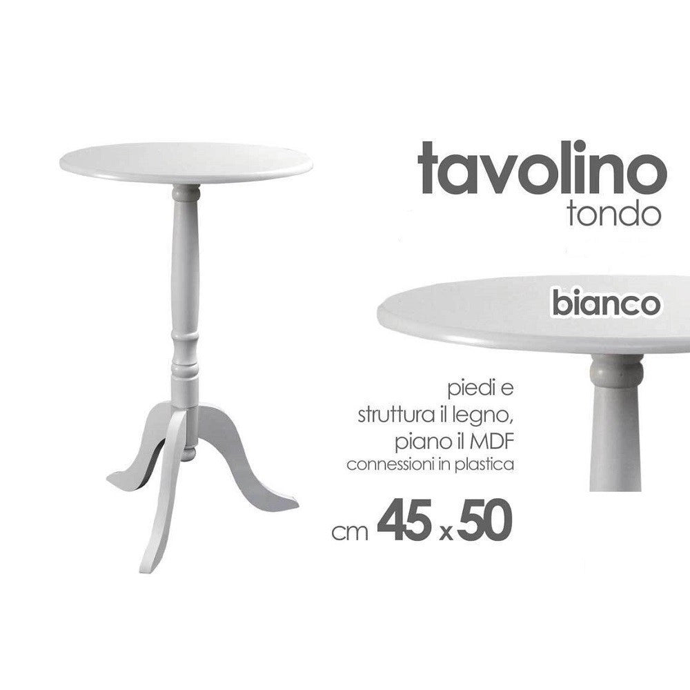 Trade Shop - Tavolo Tavolino 50x45cm Legno Tondo Bianco Moderno Classico Shabby Chic 689307 -
