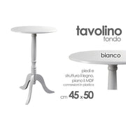 Trade Shop - Tavolo Tavolino 50x45cm Legno Tondo Bianco Moderno Classico Shabby Chic 689307 -
