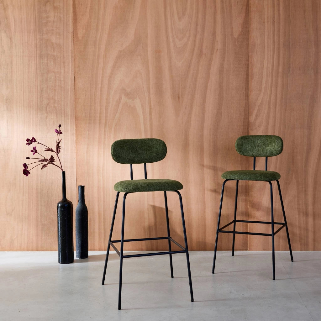 Set di 2 sgabelli da bar legno curvato tinto noce e tessuto