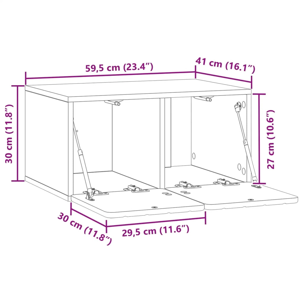 Mobile Porta TV da Muro-Credenza per TV sospesa Grigio Sonoma 59,5 x 41 x 30 cm 950402