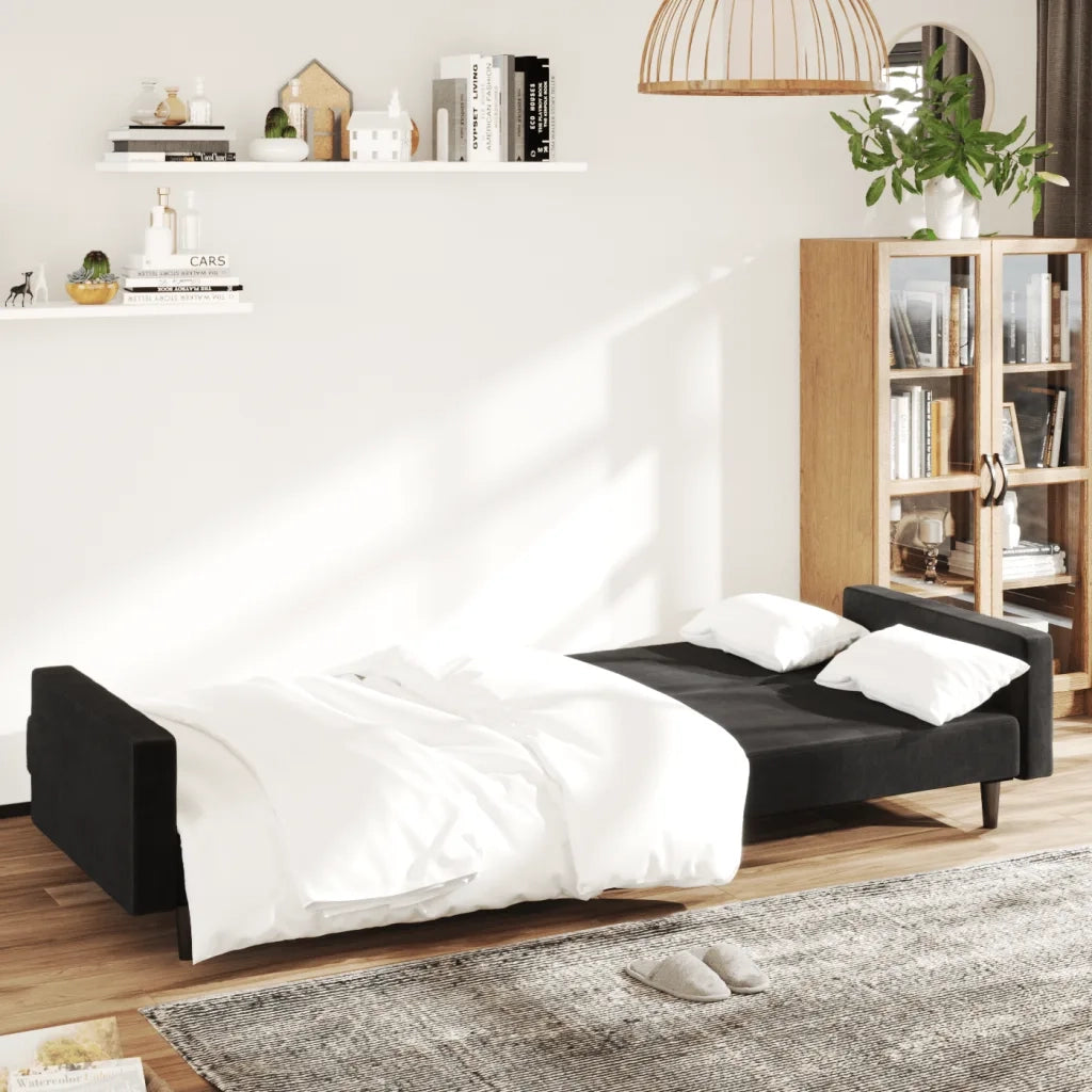 Divano letto | Sof¨¤ letto | Letto singolo a 2 Posti Nero in Velluto