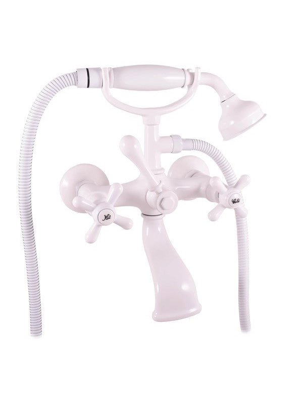 MORAVA RETRO Miscelatore Vasca in Bianco Cromato con Soffione