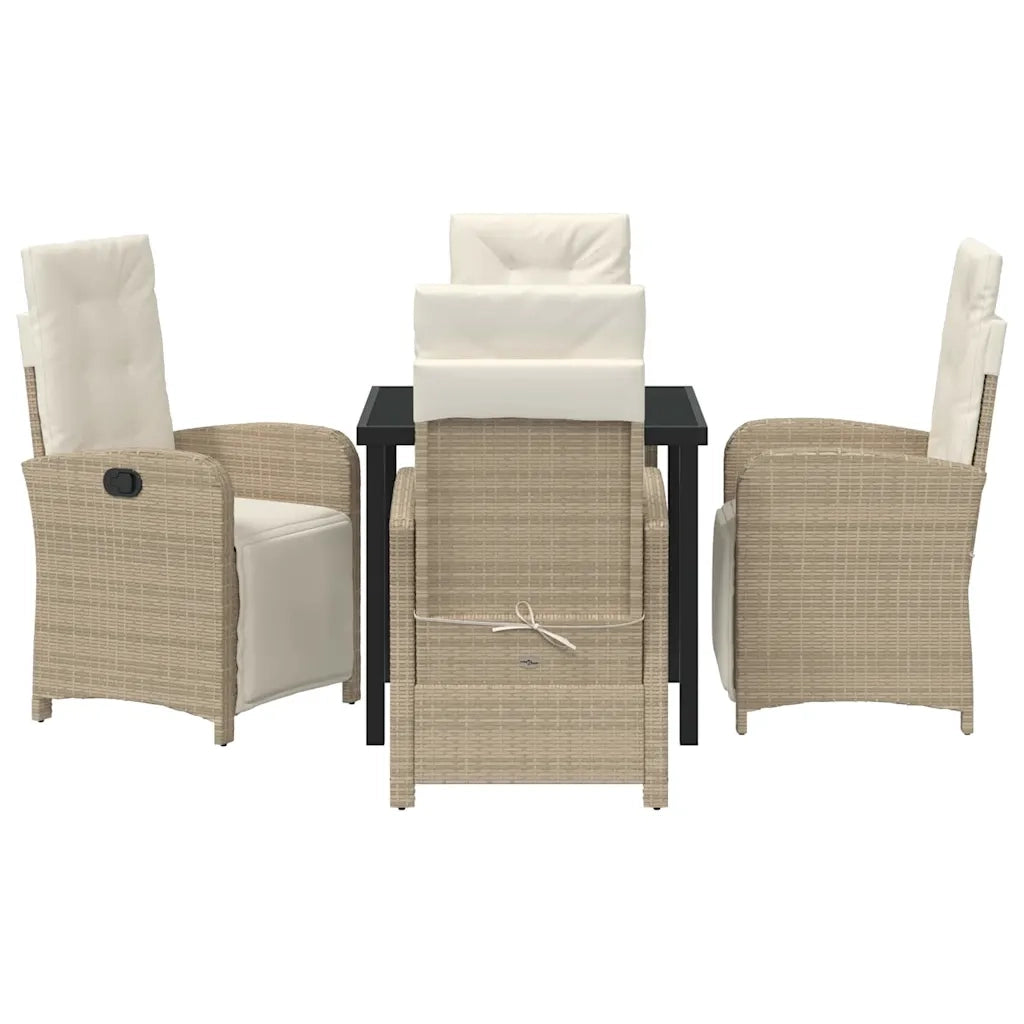 Set da Pranzo per Giardino con cuscino 5 pcs Beige polyrattan