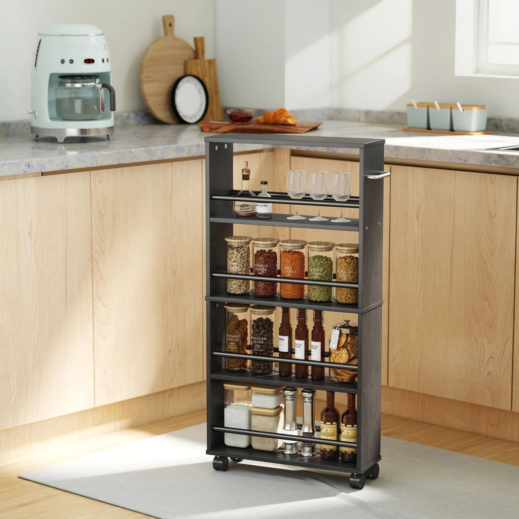 Libreria con Ruote, Design Sottile, 4 Ripiani ¨C Zephmum ¨C Nero, 45x15x91 cm