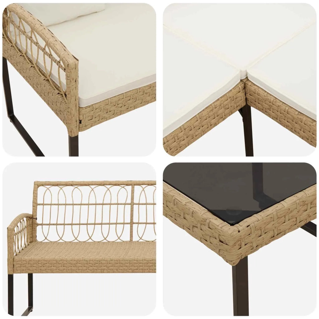 Set di Divano da Giardino con cuscino 2 pcs Naturale