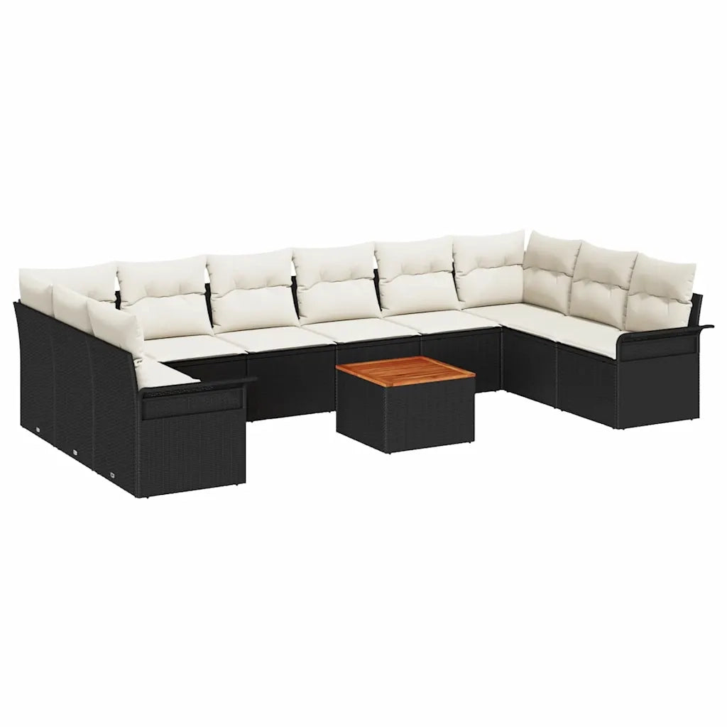 Set Divano da Giardino 11 pcs Nero e Crema polyrattan