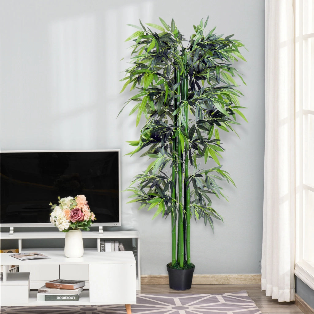 Albero Artificiale Bamboo XXL ¨C zephmum ¨C 1.80m H, Nero e Verde, Vaso Incluso