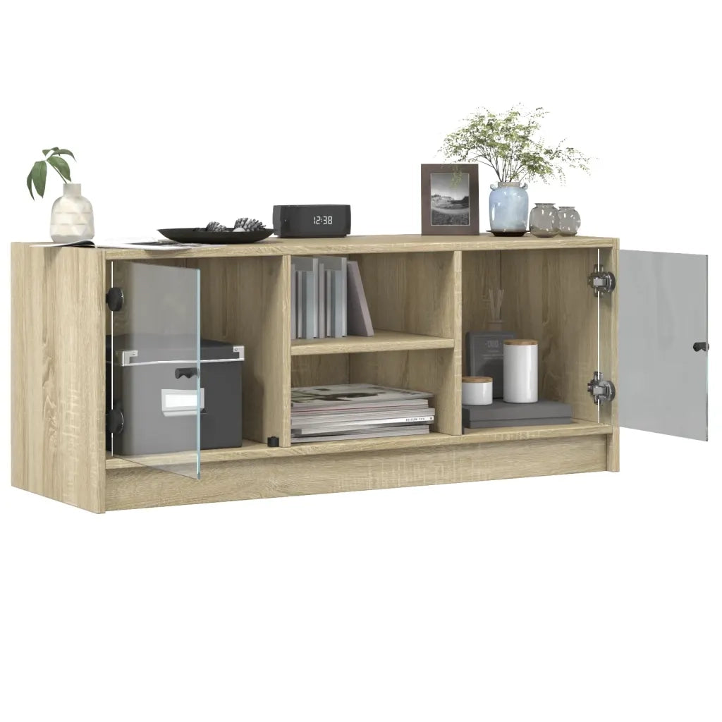 Mobile Porta TV con Ante-Mobile per TV-Credenza TV in Vetro Rovere Sonoma 102x37x42 cm 488962