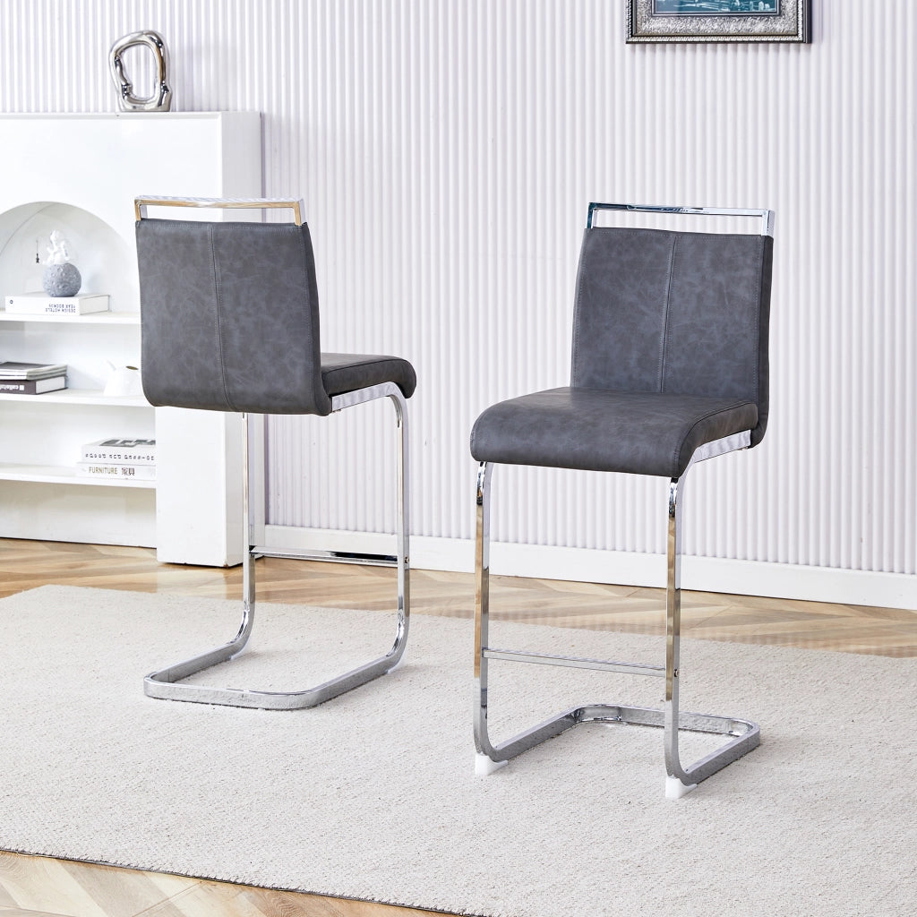 SGABELLO BAR 96,5 cm Grigio scuro/Argento in PU Set da 2 pezzi
