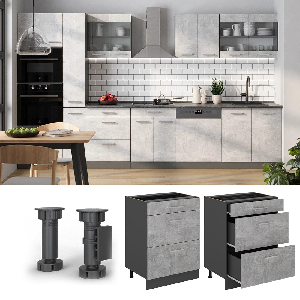 Vicco Mobiletto base per cucina Calcestruzzo 60 cm con cassetti, marmo AP