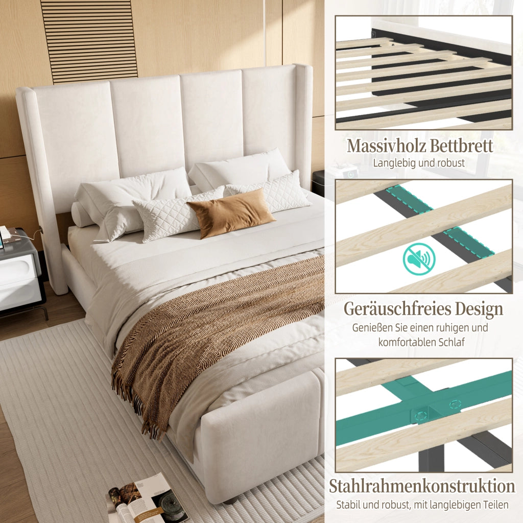 letto imbottito velluto beige 140 x 200 cm