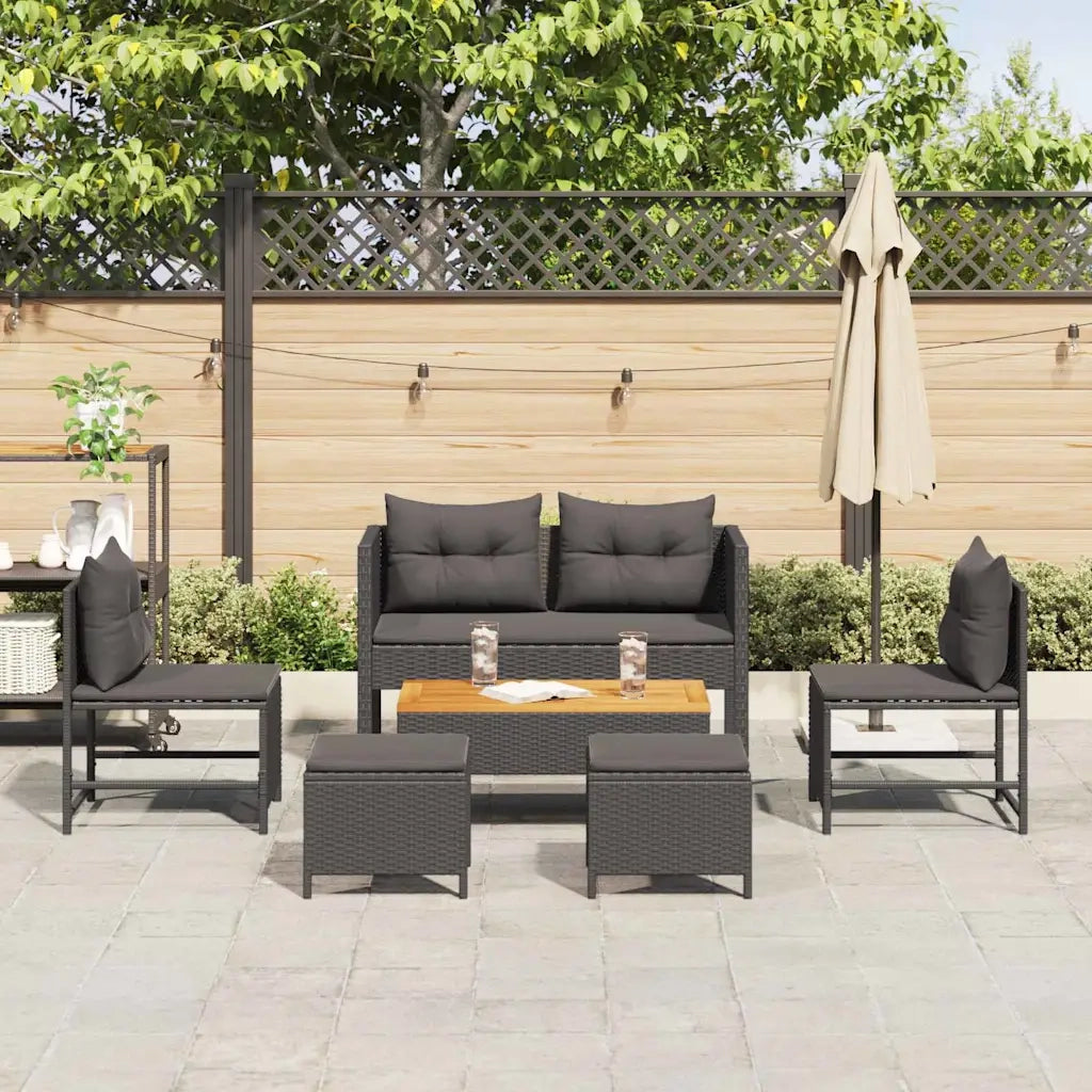 Set Divano da Giardino con cuscino 6 pcs Nero polyrattan 4104700