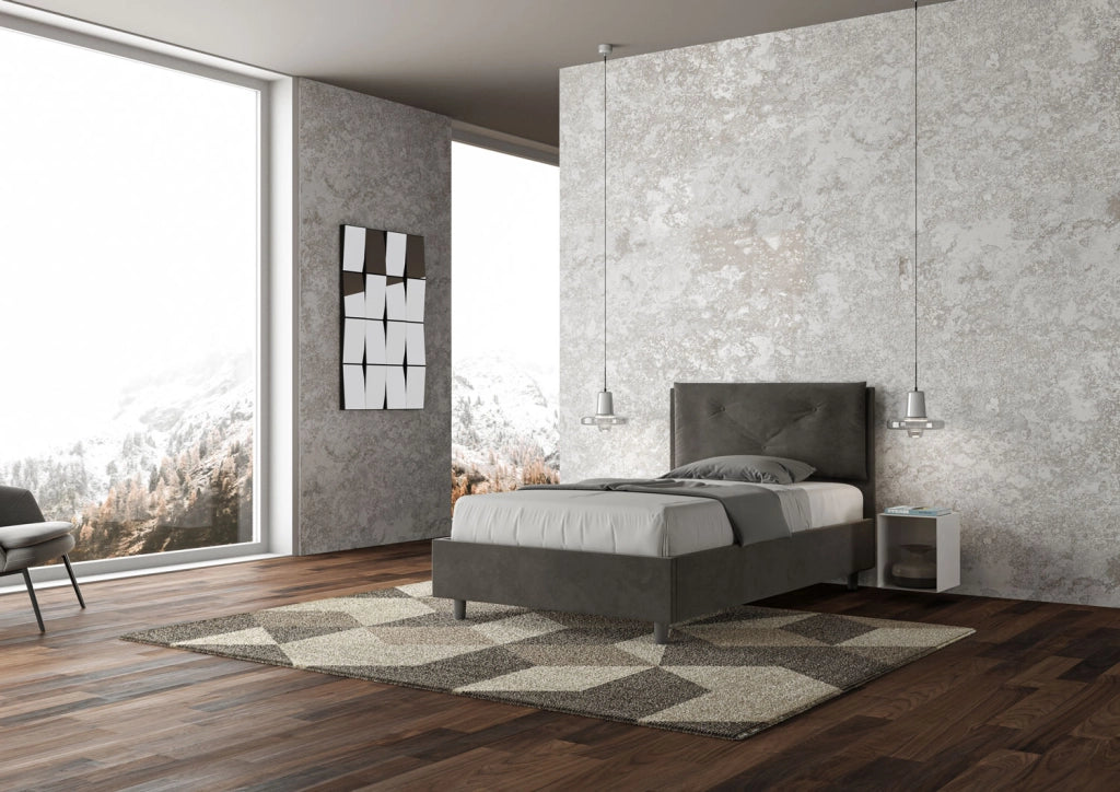 BS COM Letto una piazza e mezza contenitore imbottito 130x200 microfibra grigio Large