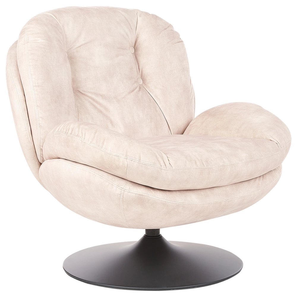 Poltrona girevole Velluto beige Base singola con sedile imbottito Button Tufted