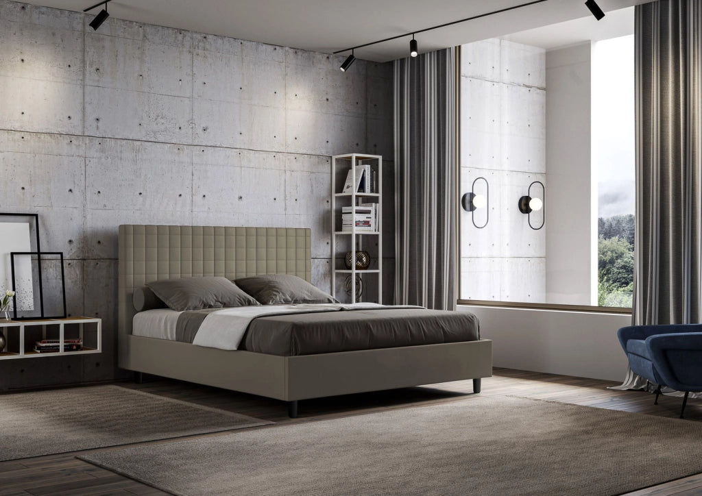 BS COM Letto matrimoniale senza rete imbottito 160x190 similpelle cappuccino