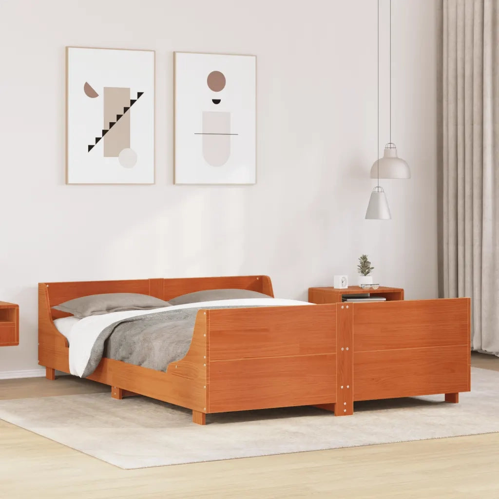 Letto matrimoniale | Letto per adulti | Giroletto senza Materasso Marrone Cera 140x200cm Massello Pino