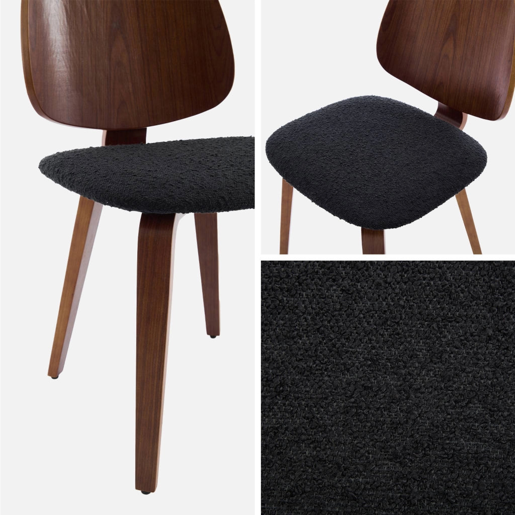 Sedia in legno curvato e bouclé, set di 2, nero
