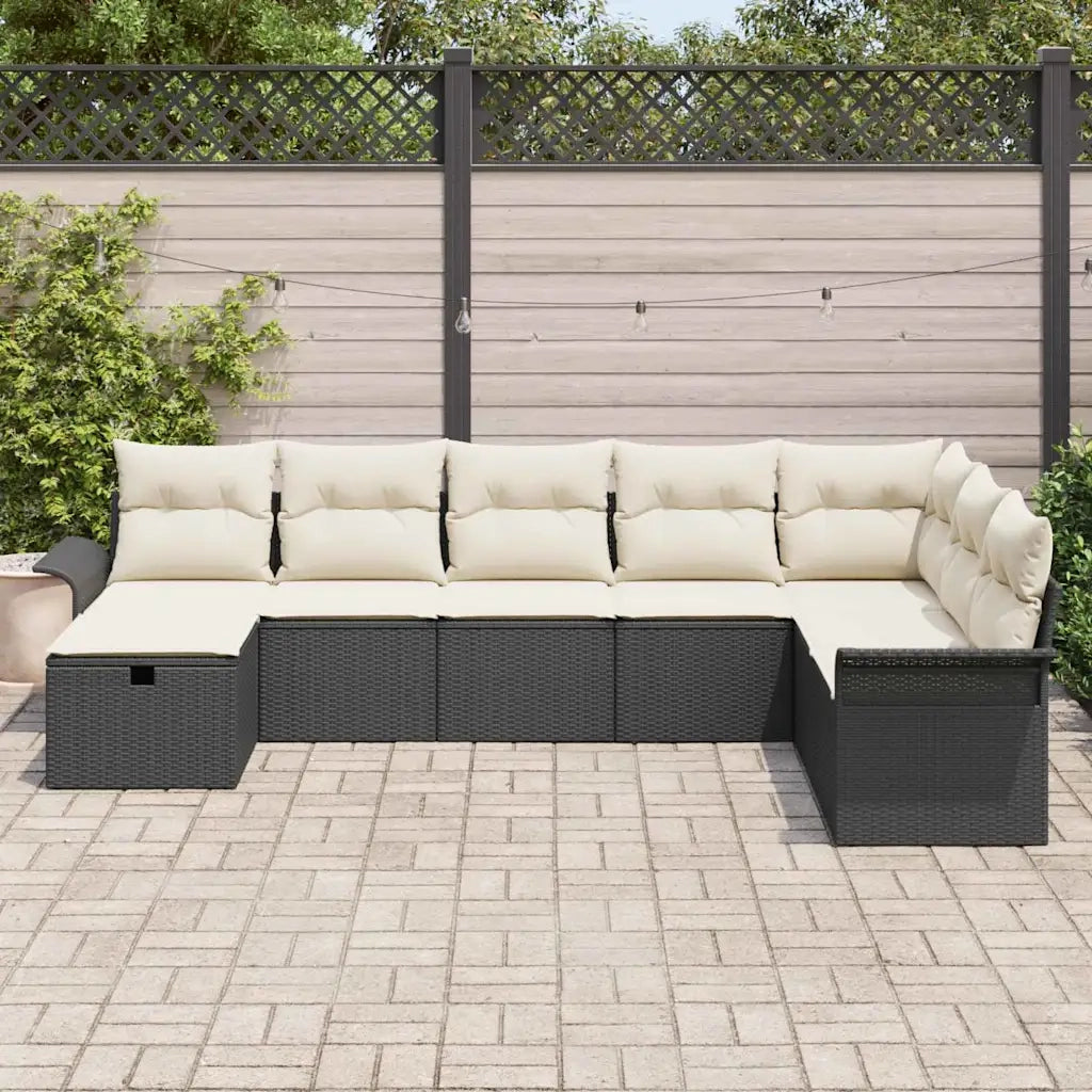 Set Divano da Giardino 8 pcs Nero e Crema polyrattan 3358926