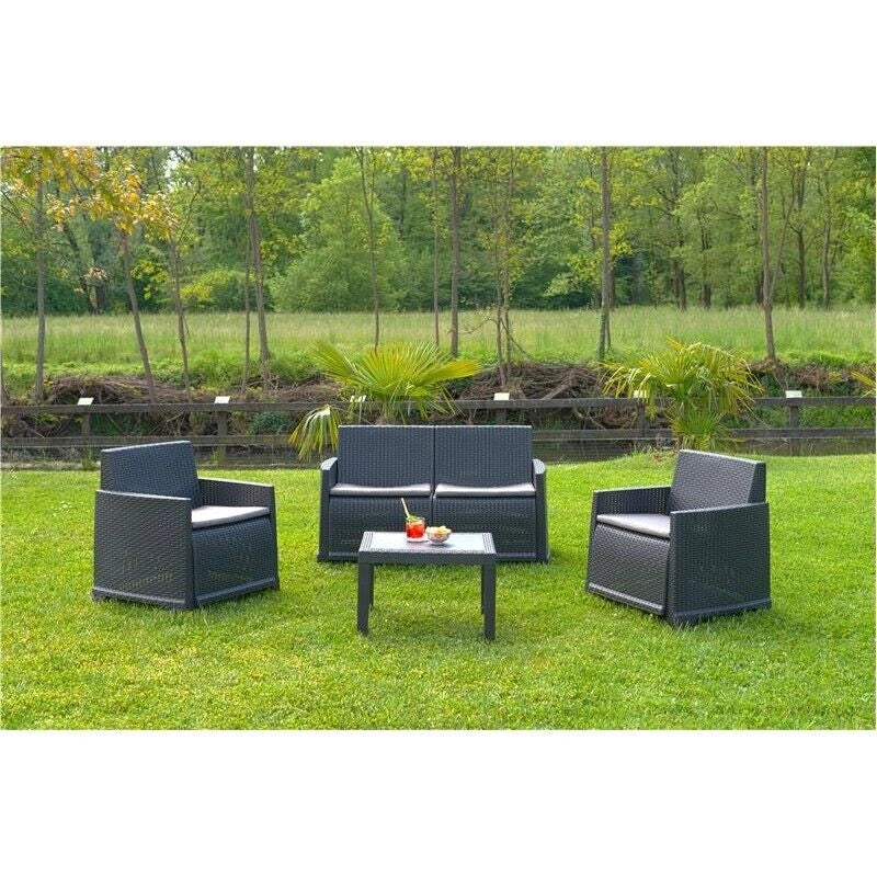 MAURY'S SET DA GIARDINO ANGELA CON EFFETTO RATTAN CON CUSCINI IN COLORE ANTRACITE