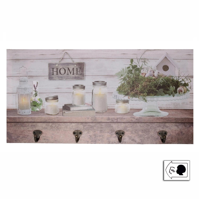 Appendino legno 8 posti con led lanterna cm 60x30x1,8