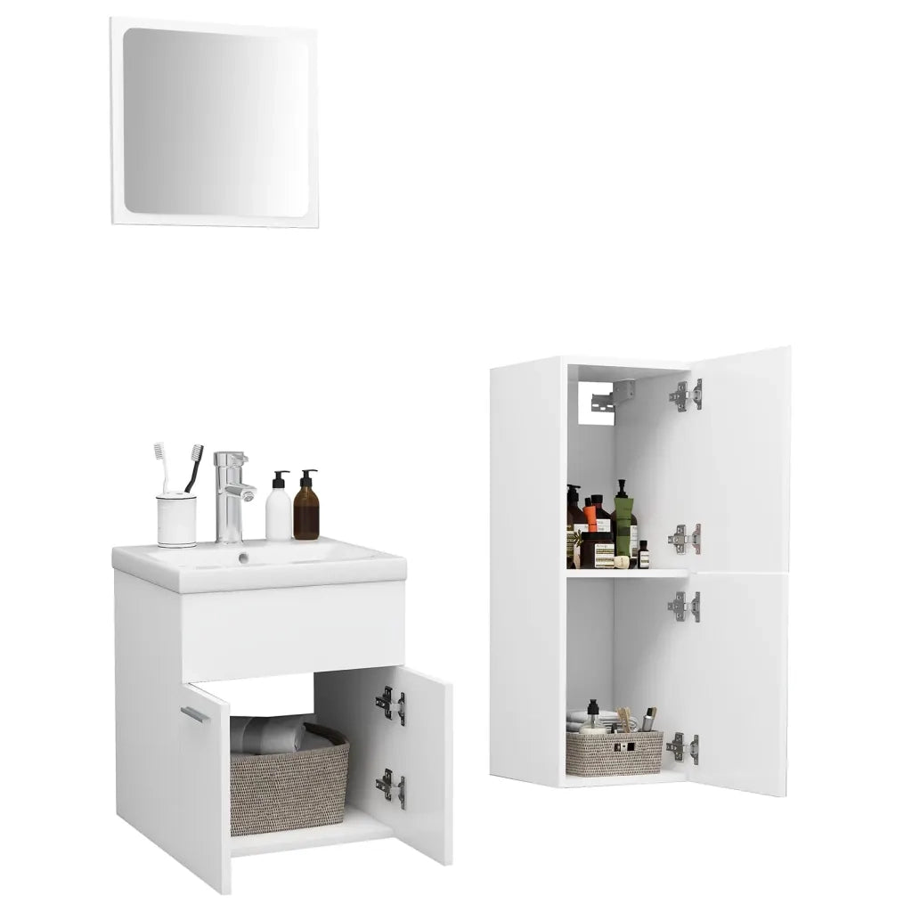 Set Mobili da Bagno | Armadio da bagno Bianco in Legno Multistrato