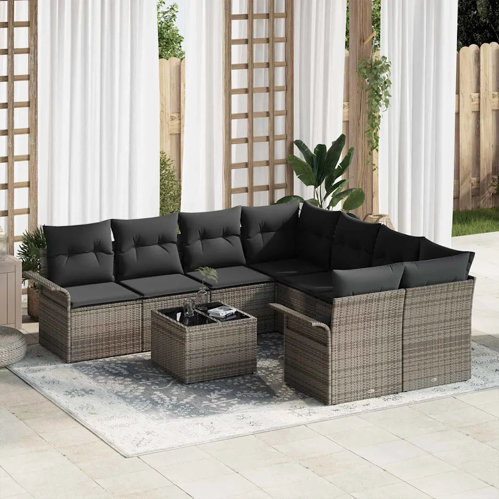 Set Divano da Giardino con cuscino 9 pcs Grigio polyrattan 3353968