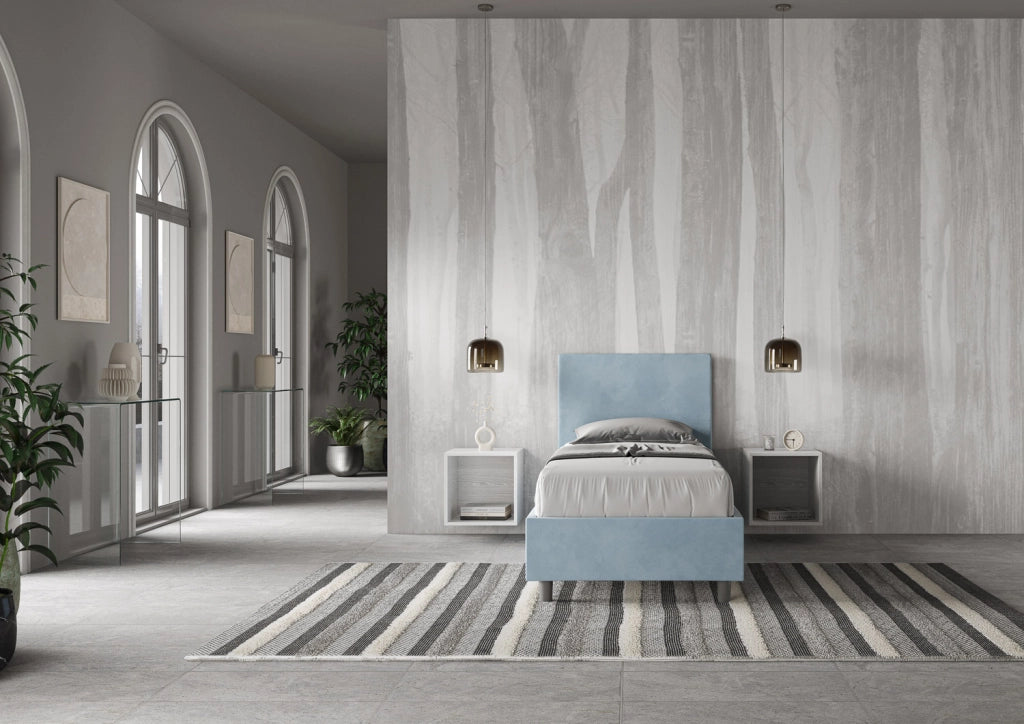 BS COM Letto singolo contenitore imbottito 80x200 microfibra azzurro