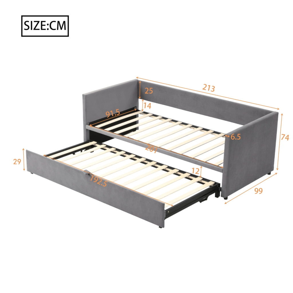 Letto divano estraibile in velluto grigio 180x200 cm