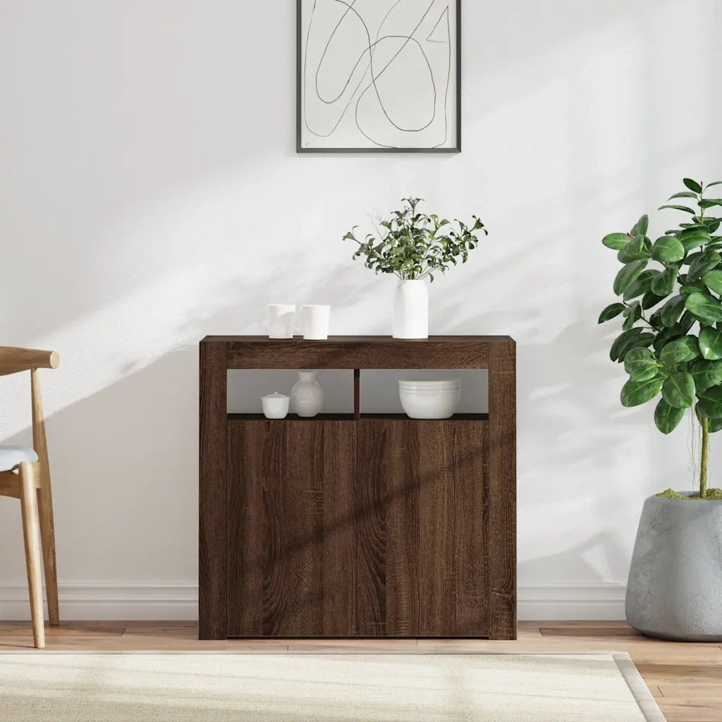 Credenza con Luci LED Rovere Marrone 80x35x75 cm 815731