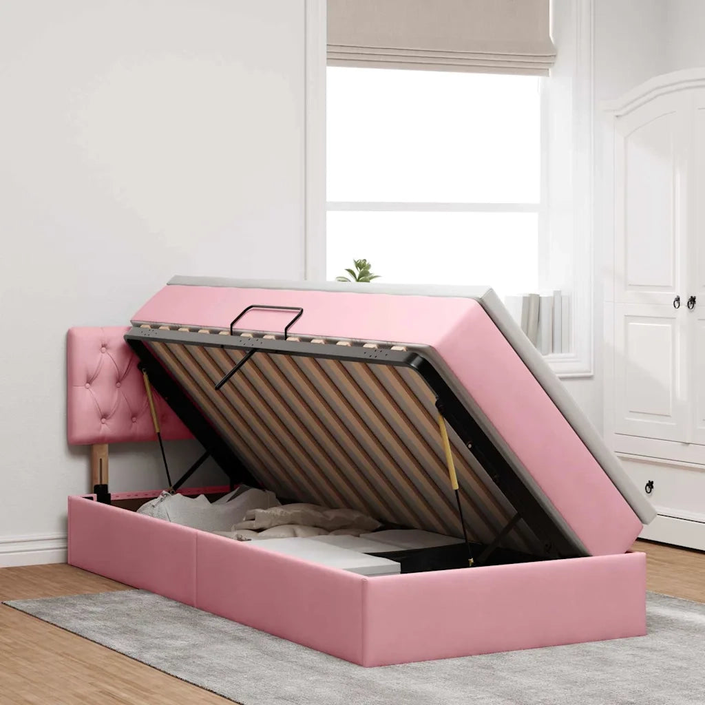 Letto con contenitore e LED con led Rosa 90 x 190 cm Velluto 3371426