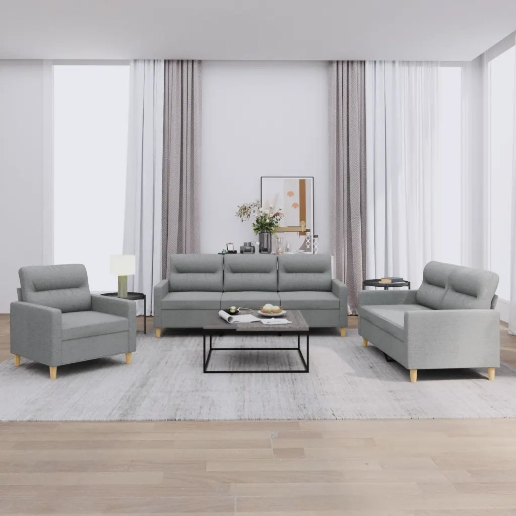 Set di Divani 3 pz con Cuscini Grigio Chiaro in Tessuto 3201536