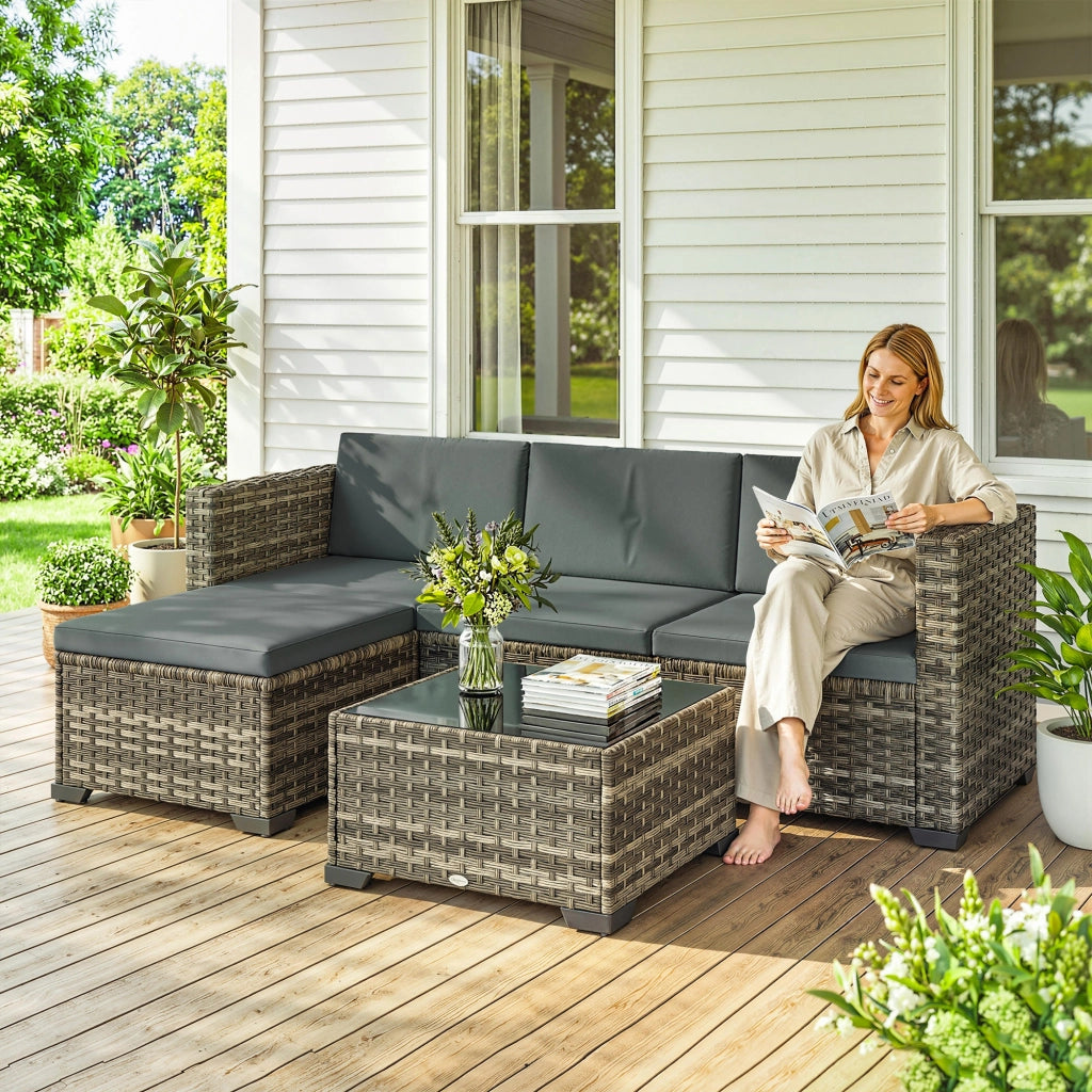 Set Giardino 5 Pezzi in Polyrattan con Cuscini ¨C Minimal ¨C Grigio