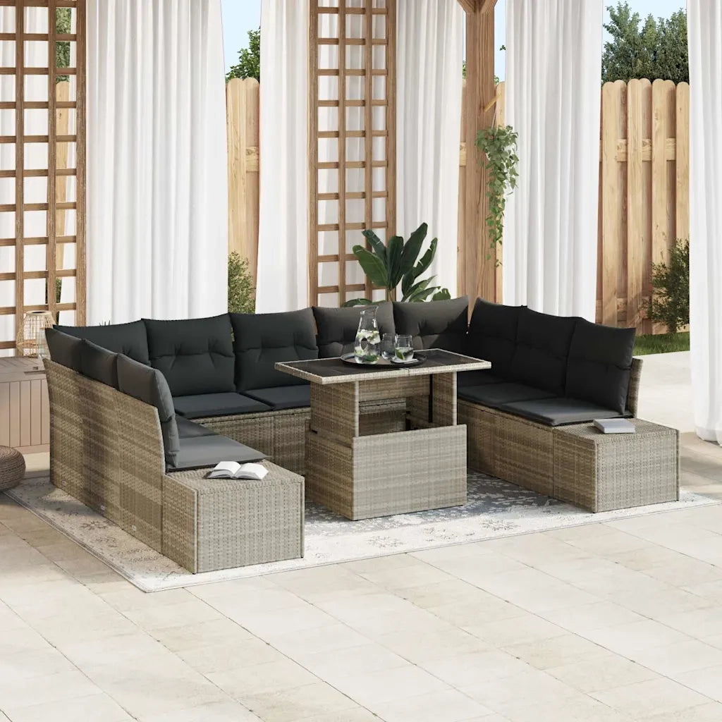 Set Divano da Giardino 10 pcs Grigio chiaro Poly Rattan 3357985