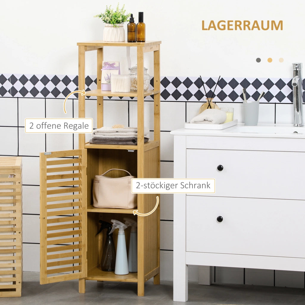 ARMADIO BAGNO 32,9x29,9x120 cm Bambù Naturale con 2 Ripiani Aperti