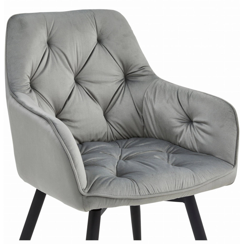 Sedia girevole Jork in velluto grigio argento con gambe nere