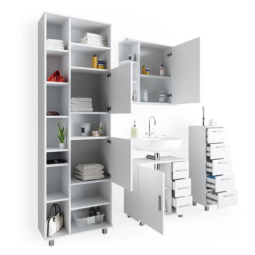 Vicco Set mobili bagno Bianco 4 parti, con armadio alto