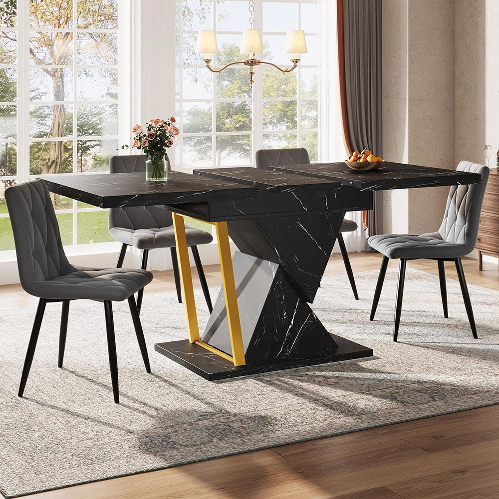 Tavolo da pranzo estensibile con illuminazione LED - Xylo - 110(140) x 80 x 76 cm - Legno nero - Per 6 persone