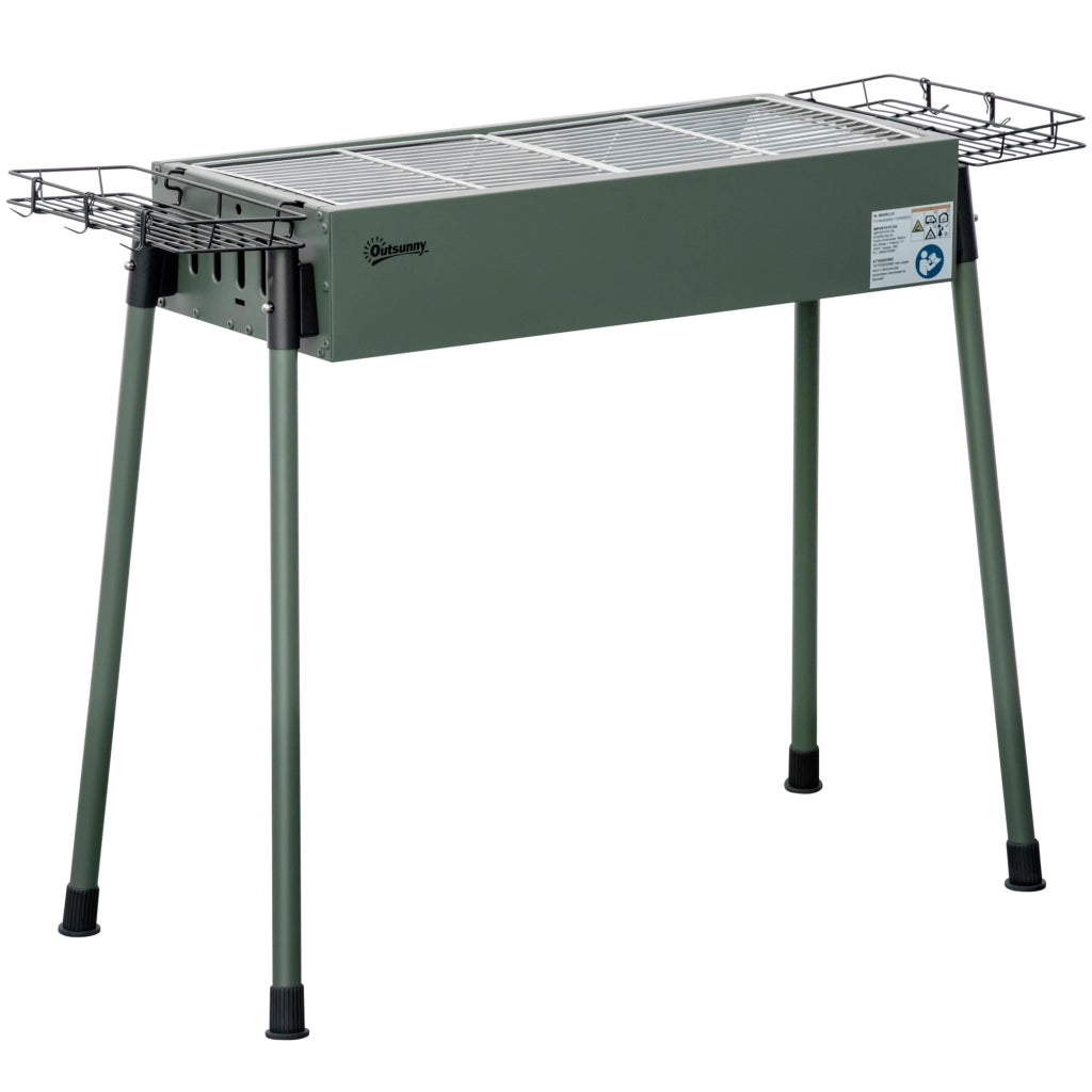 Barbecue a Carbone Portatile con 2 Griglie ¨C Xylo ¨C Piedi Rimovibili, 2 Cestini Laterali, 94x39x70 cm
