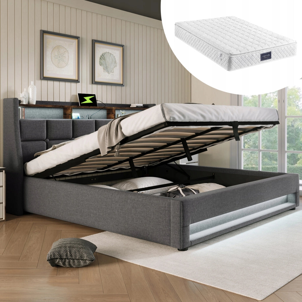 Letto imbottito con LED USB e materasso incluso - Xylo - 160x200