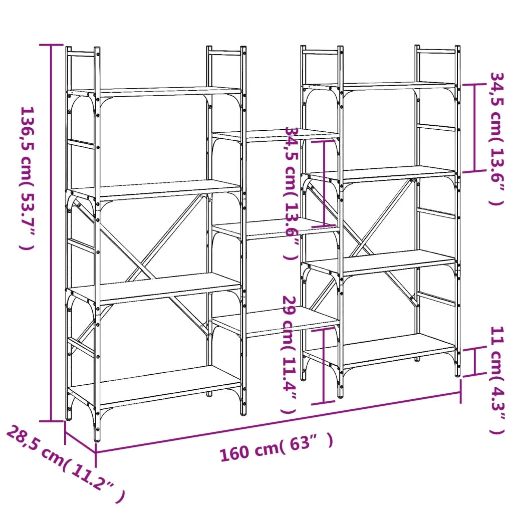 Libreria Nera 160x28,5x136,5 cm in Legno Multistrato 838873