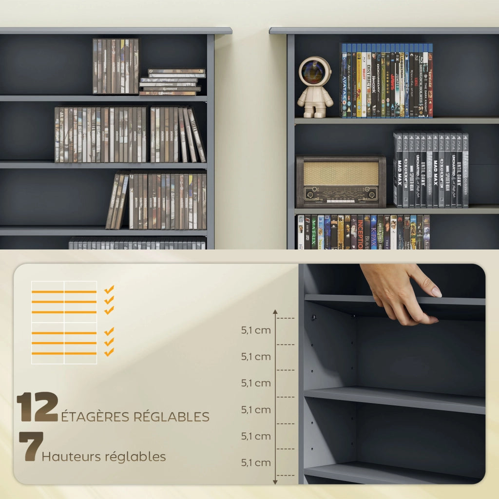 Libreria per CD e DVD con 16 scomparti e 12 ripiani regolabili ¨C Minimal ¨C Grigio