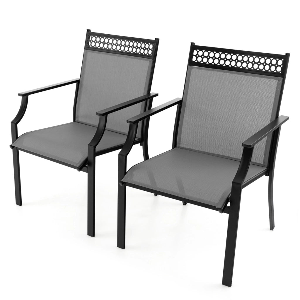 Set di 2 sedie da pranzo per giardino con schienale alto tessuto a rapida asciugatura, Sedie da esterno Grigio