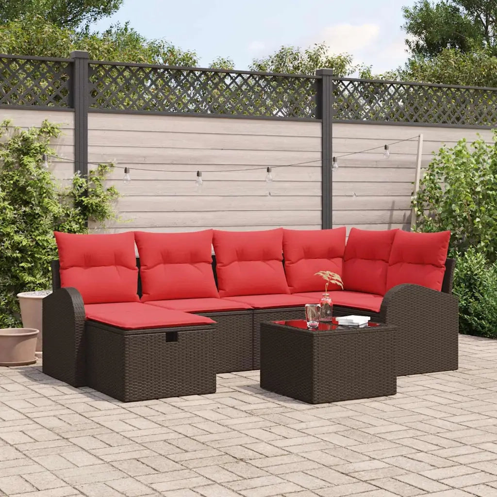 Set di divani con cuscino Marrone e Rosso polyrattan 3359093