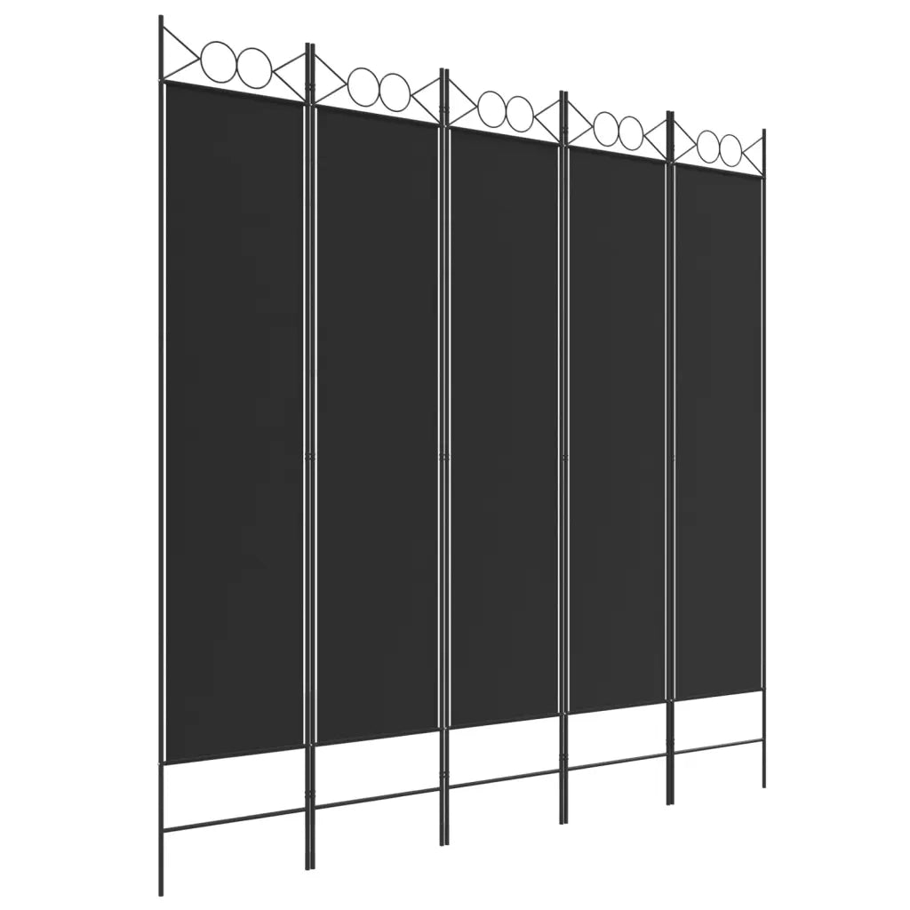 Divisorio Ambienti | Divider per stanze | Paravento 5 Pannelli Nero 200x200 cm Tessuto