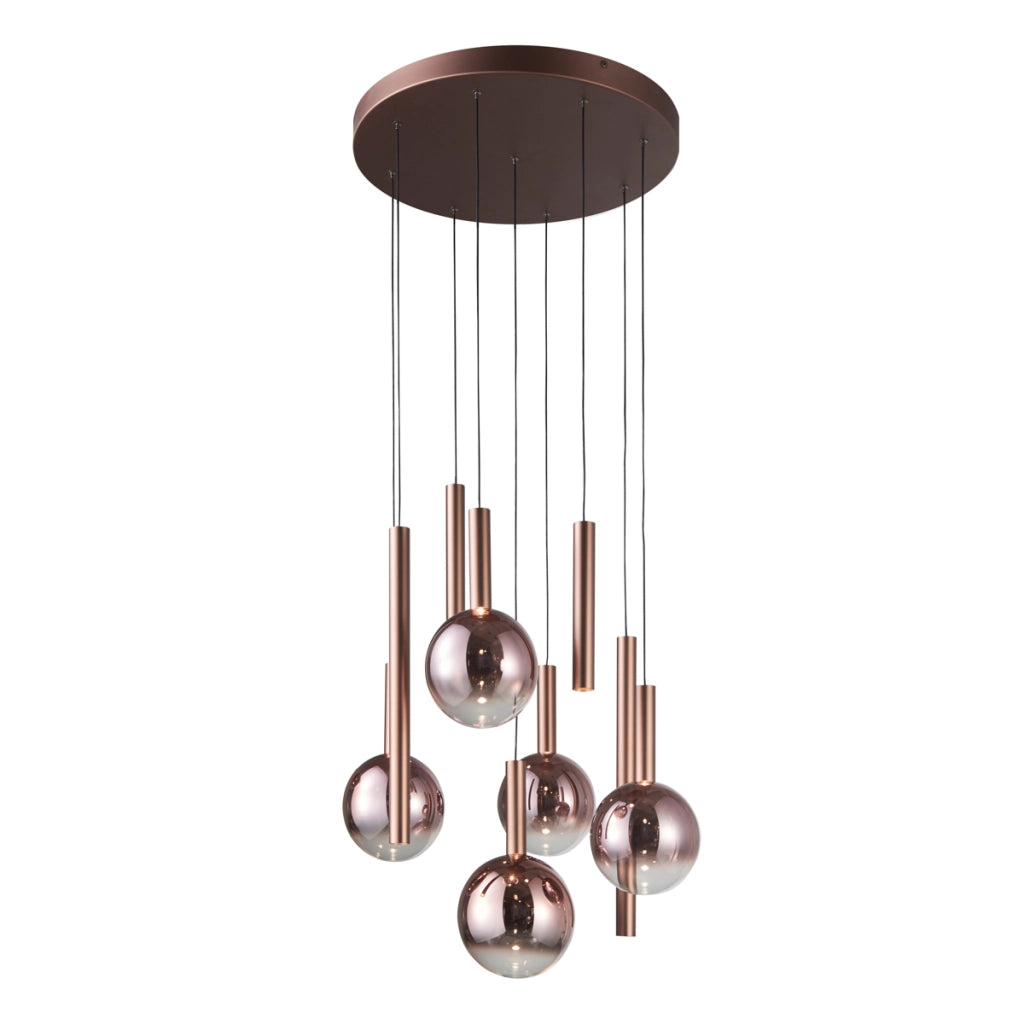 Lampadario Camino rame sfere stick LED 54W Italux