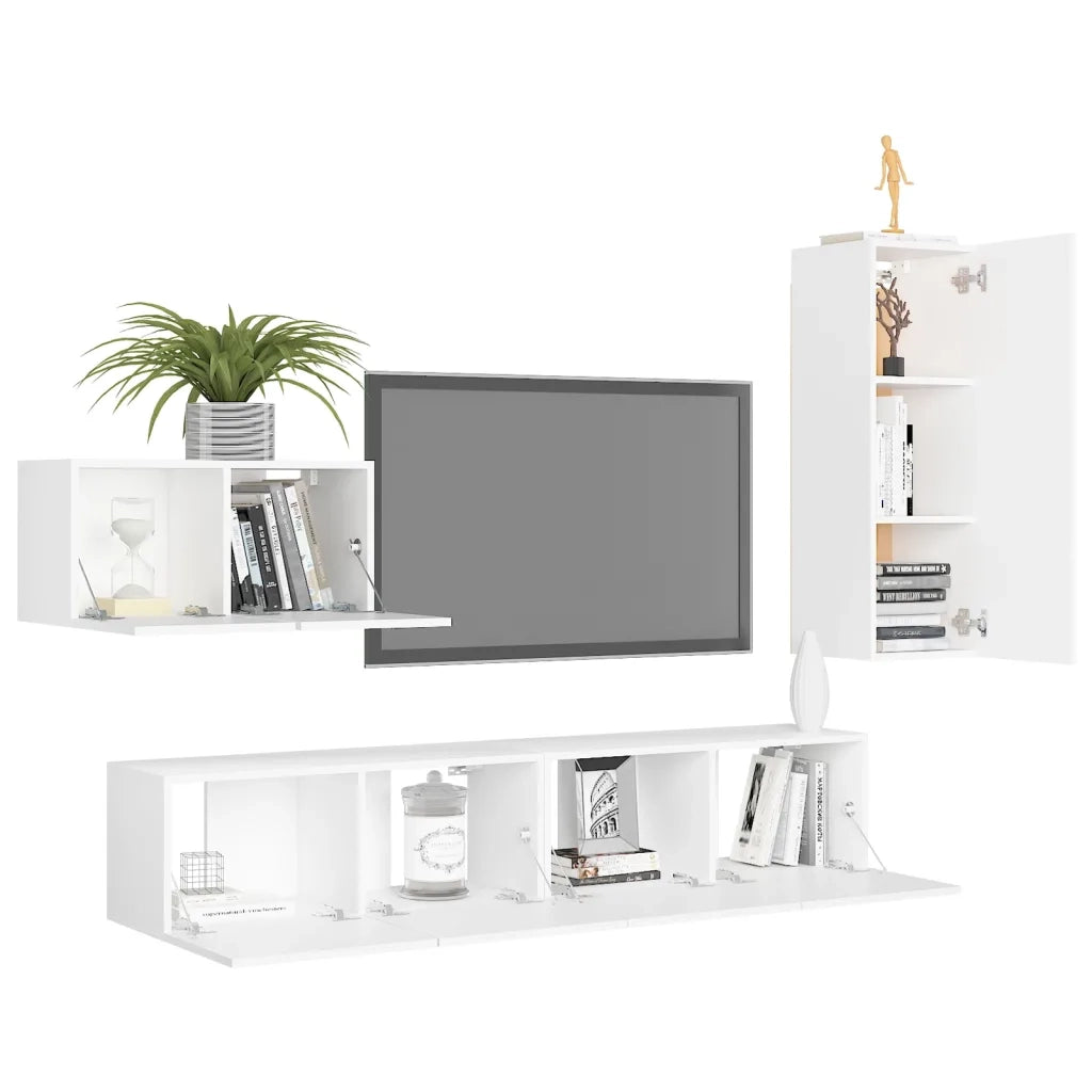 Set Mobili Porta TV 4 pz Bianco in Legno Multistrato 3078678