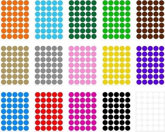 Etichette - 3060 pezzi - Colori misti - Rondi - Per decorazione - Adatti ai bambini - Diversi formati